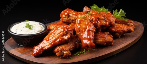 Buffalo wings with sauce transformed into BBQ wings With copyspace for text photo