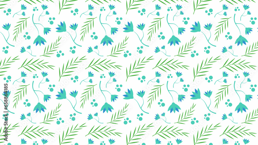 Obraz premium blue flower and leaf seamless pattern background illustration