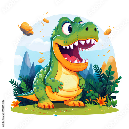 Cute baby dinosaur Clipart isolated on Transparent Background. 