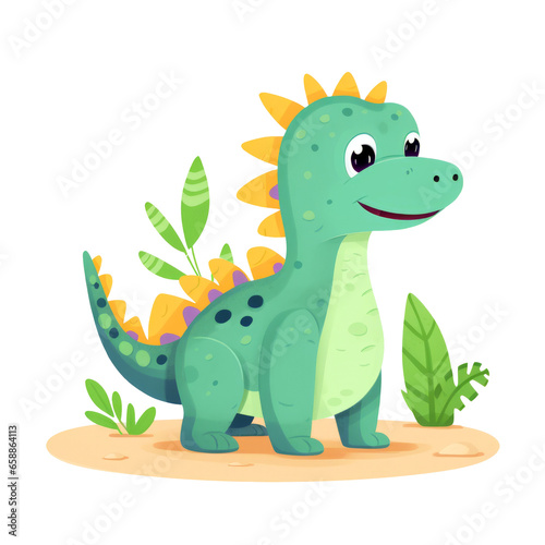 Cute baby dinosaur Clipart isolated on Transparent Background. 