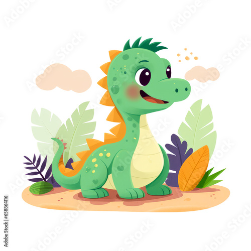 Cute baby dinosaur Clipart isolated on Transparent Background. 