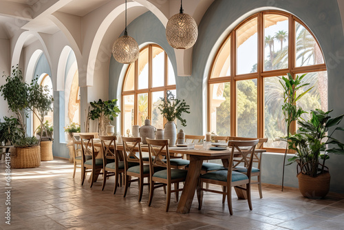 Mediterranean luxury villa dining room. Generative AI