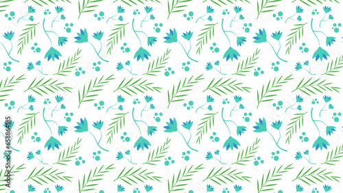 blue flower and leaf seamless pattern background illustration