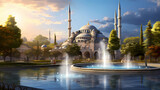 Hagia Sophia and the Blue Mosque with a fountain in front of it