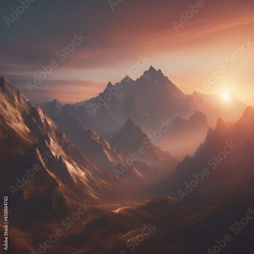 stunning sunset over a mountain range creating a dreamy and atmospheric mood © Aniruddha