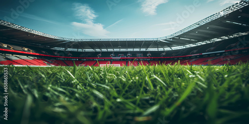 the grass is the view of a soccer stadium photo