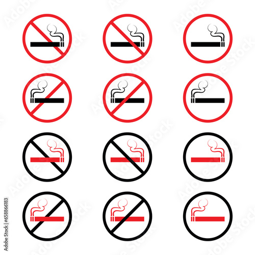 No smoking sign, No cigarette sign icons, Cigarette ban sign vector illustration. Free Download No smoking sign, No cigarette sign icons, Cigarette ban sign vector illustration. - GFXLoad