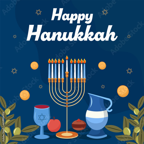 vector design happy hanukkah illustration in flat style