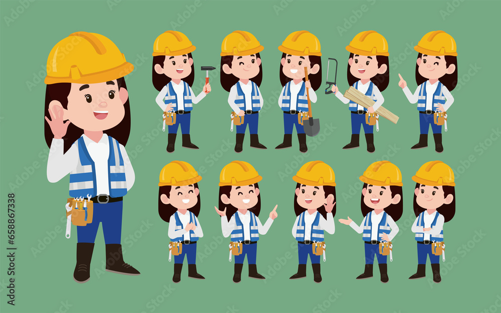 Set of worker with different poses Set of worker with different poses