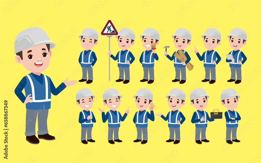 Set of worker with different poses Set of worker with different poses