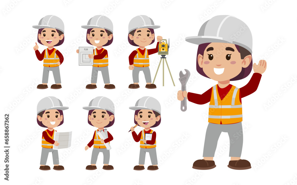 Set of worker with different poses