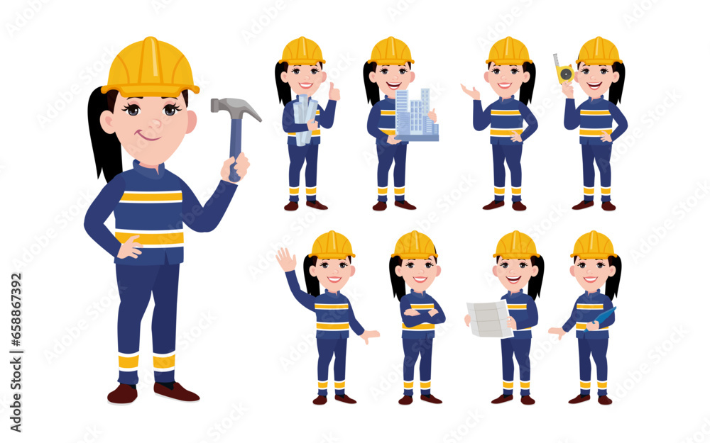 Set of worker with different poses Set of worker with different poses