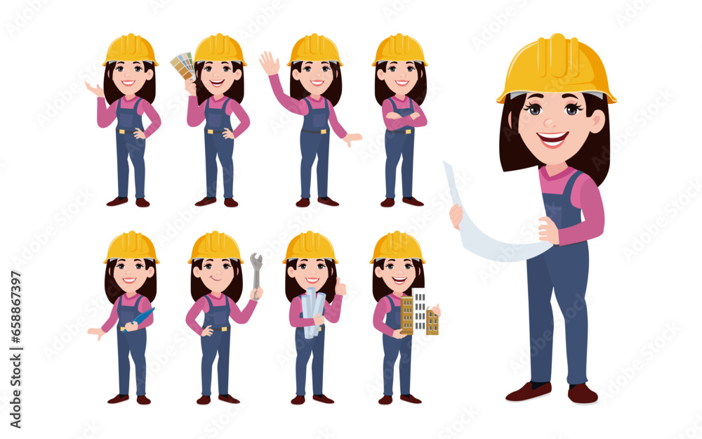 Set of worker with different poses Set of worker with different poses