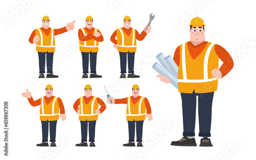 Set of worker with different poses