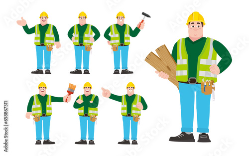 Set of worker with different poses