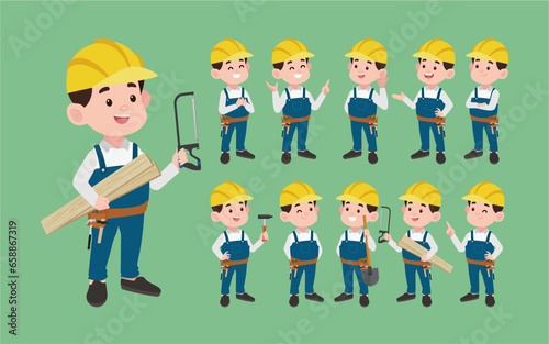 Set of worker with different poses