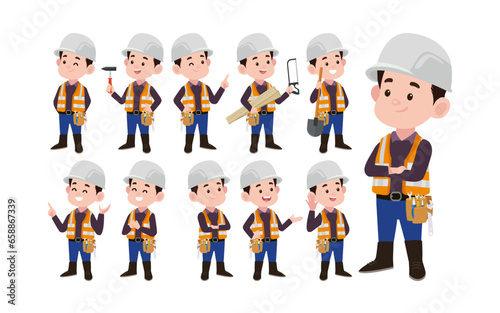 Set of worker with different poses
