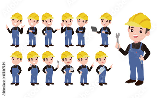 Set of worker with different poses