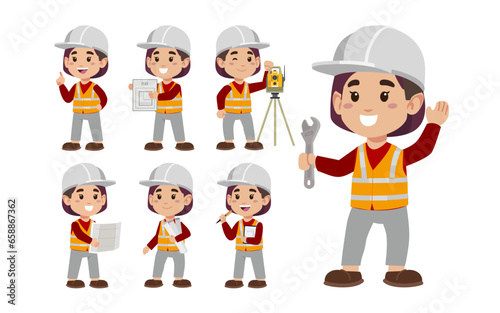 Set of worker with different poses