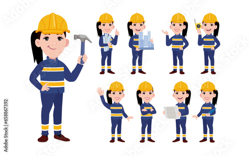 Set of worker with different poses