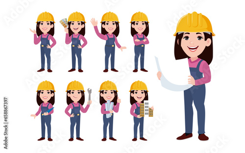 Set of worker with different poses