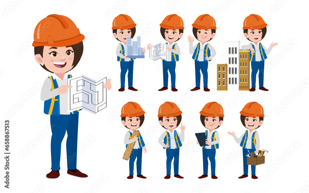 Set of worker with different poses Set of worker with different poses