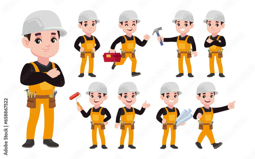 Set of worker with different poses Set of worker with different poses