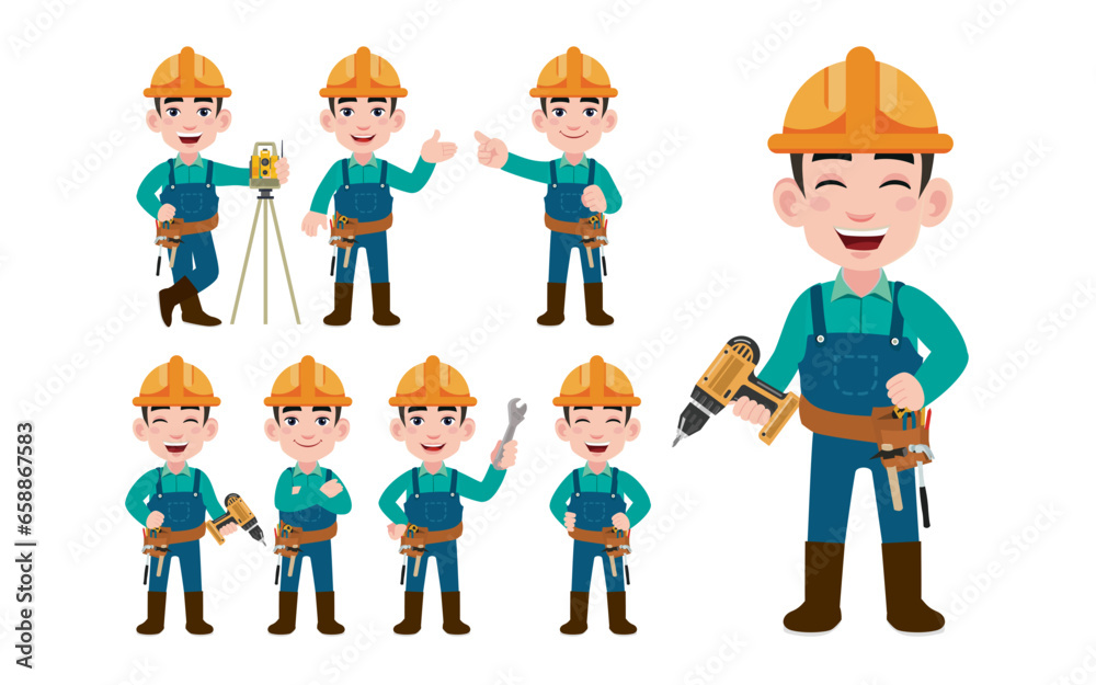 Set of worker with different poses Set of worker with different poses