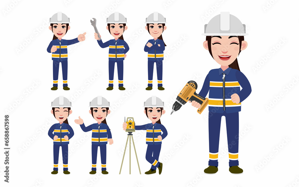 Set of worker with different poses