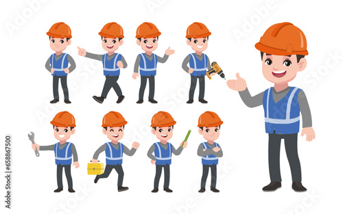 Set of worker with different poses