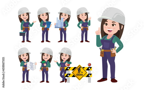 Set of worker with different poses