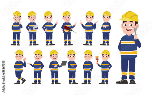 Set of worker with different poses