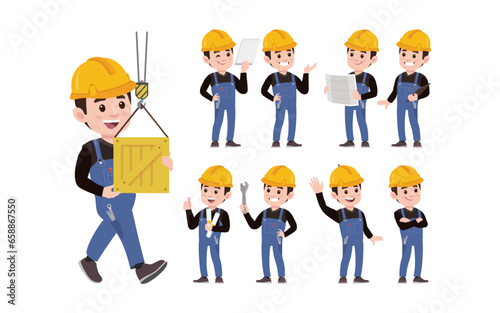 Set of worker with different poses