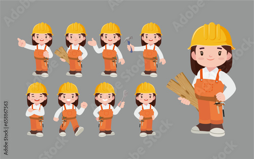 Set of worker with different poses