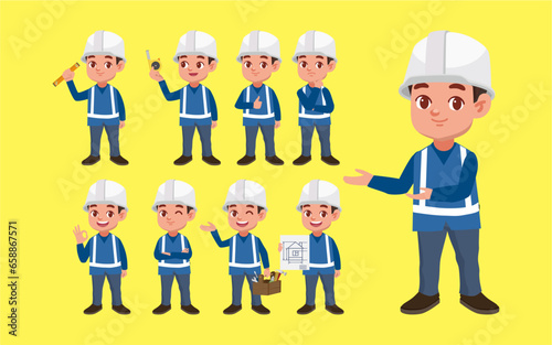 Set of worker with different poses