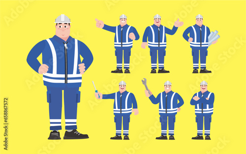 Set of worker with different poses