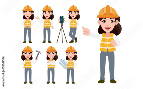 Set of worker with different poses
