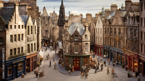the Royal Mile in Edinburgh with traditional shops and pubs photo