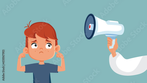 Parent Using a Megaphone Screaming at his Kid Vector Cartoon Illustration. Angry furious mom using a loud tone to discipline her son
