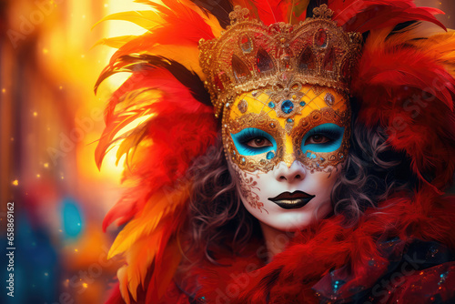 a woman in a mask and feathers at the carnival © Kien