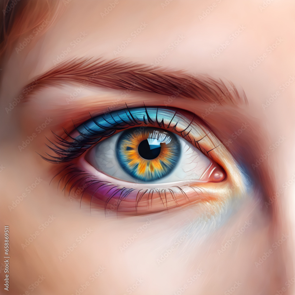 Beautiful Eye Captured in Colored Pencil Art.(Generative AI) Beautiful Eye Captured in Colored Pencil Art.(Generative AI)