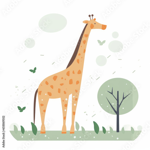 Giraffe Cartoon Illustration - Playful and Endearing Wildlife Illustration in Vibrant Colors
