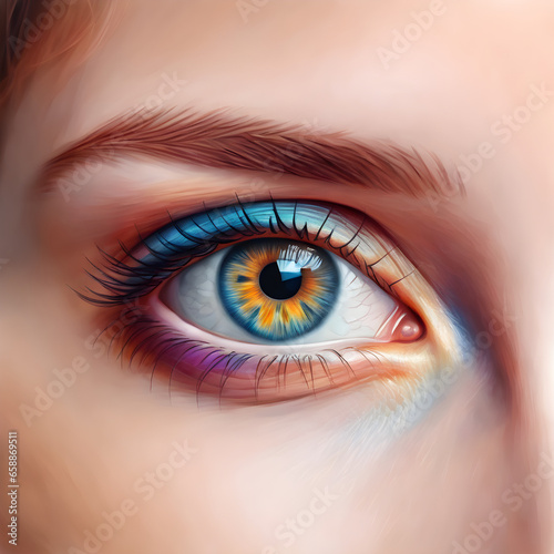 Beautiful Eye Captured in Colored Pencil Art.(Generative AI)