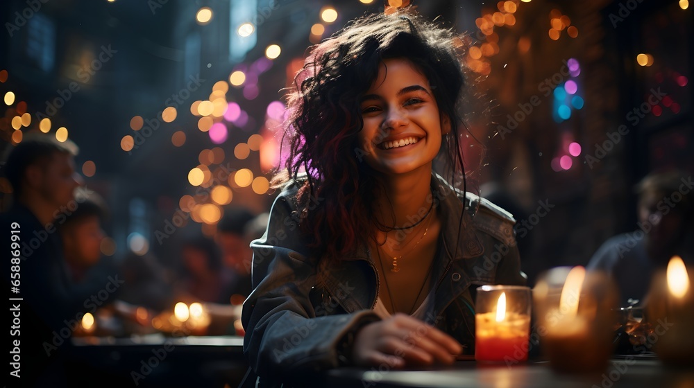 Joyful Radiance: Close-up capture of a beautiful woman, her eyes sparkling with happiness and face illuminated with genuine delight. Joyful Radiance: Close-up capture of a beautiful woman, her eyes sparkling with happiness and face illuminated with genuine delight.