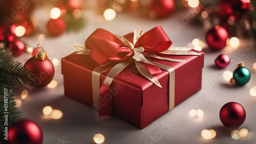 Christmas gift box with bokeh background.Happy Christmas. © jojokrap