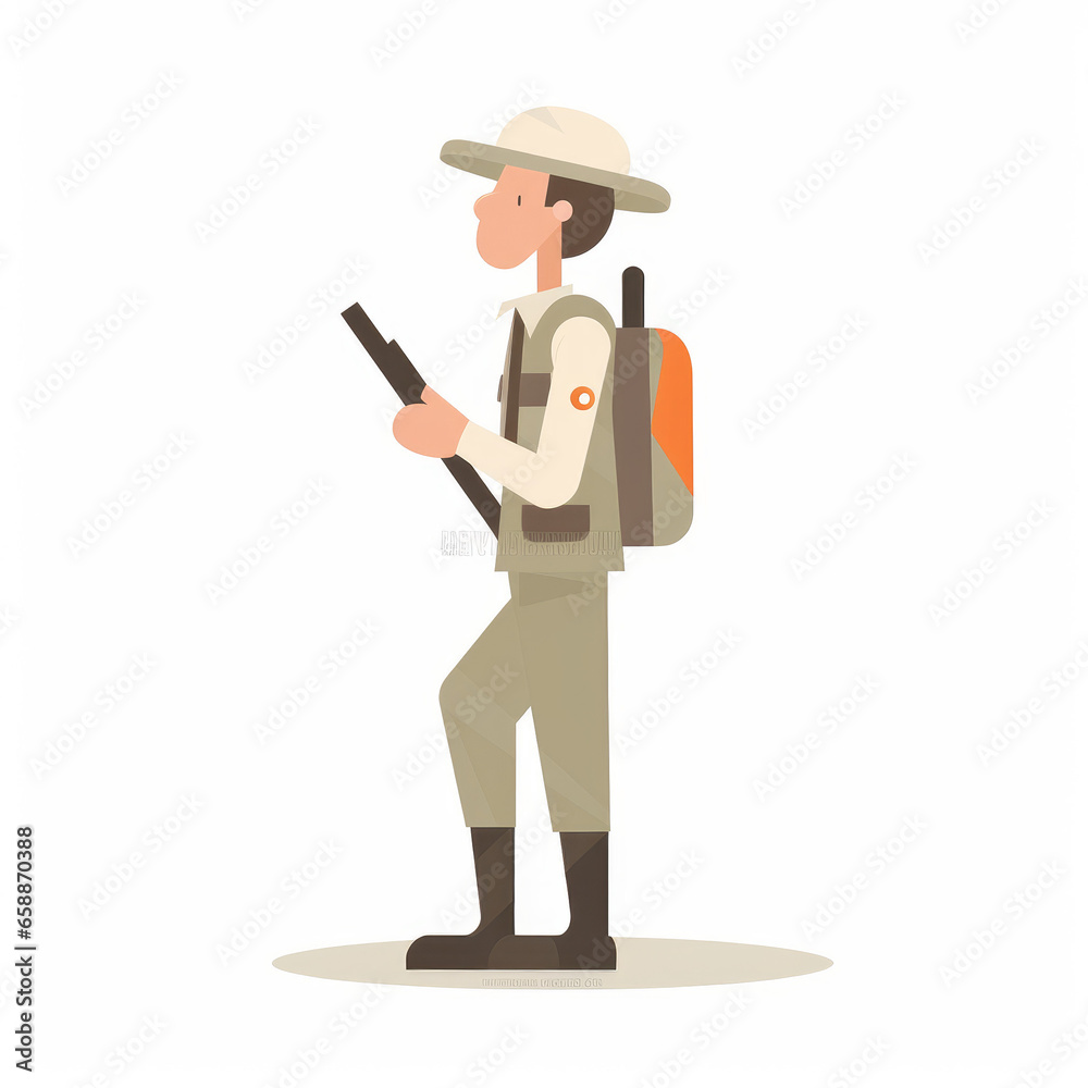 Safari Ranger Cartoon Illustration - Exploring the African Wilderness with a Guide