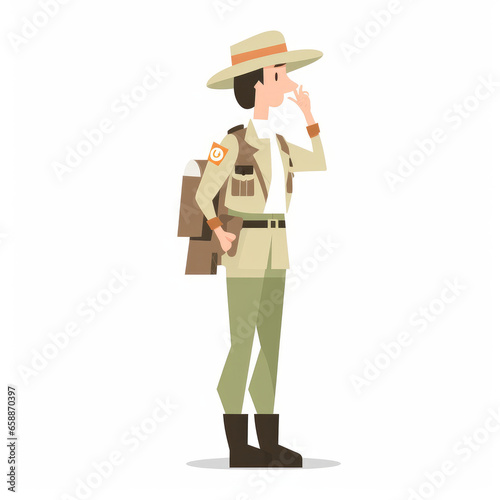 Safari Ranger Cartoon Illustration - Exploring the African Wilderness with a Guide