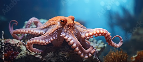 Underwater close up photography of octopus sea creatures With copyspace for text