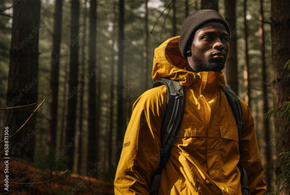 Hiker in the middle of the forest Hiker in the middle of the forest