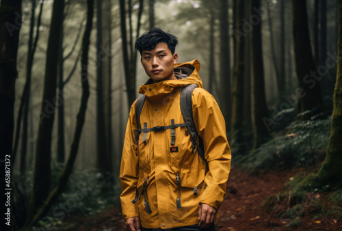 Hiker in the middle of the forest.